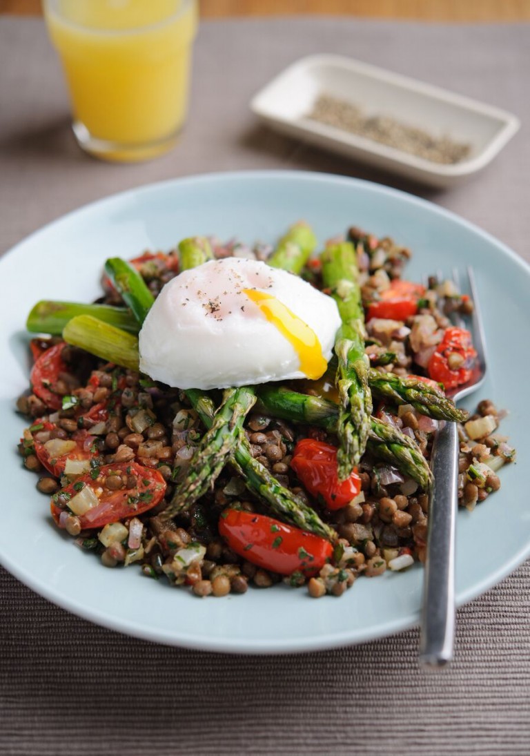 British Asparagus & Lentil Salad with Poached Eggs British Asparagus