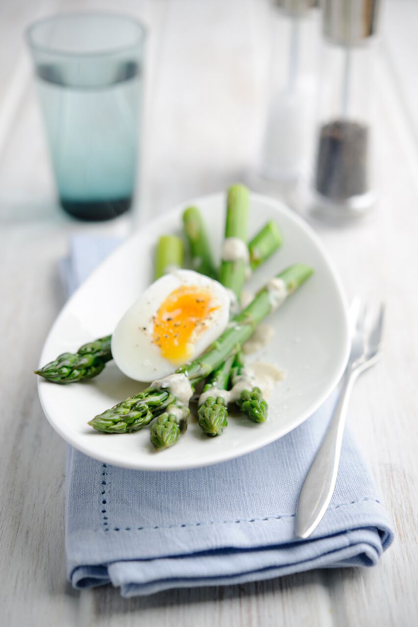 British Asparagus with Soft Egg & Anchovy Dressing | British Asparagus