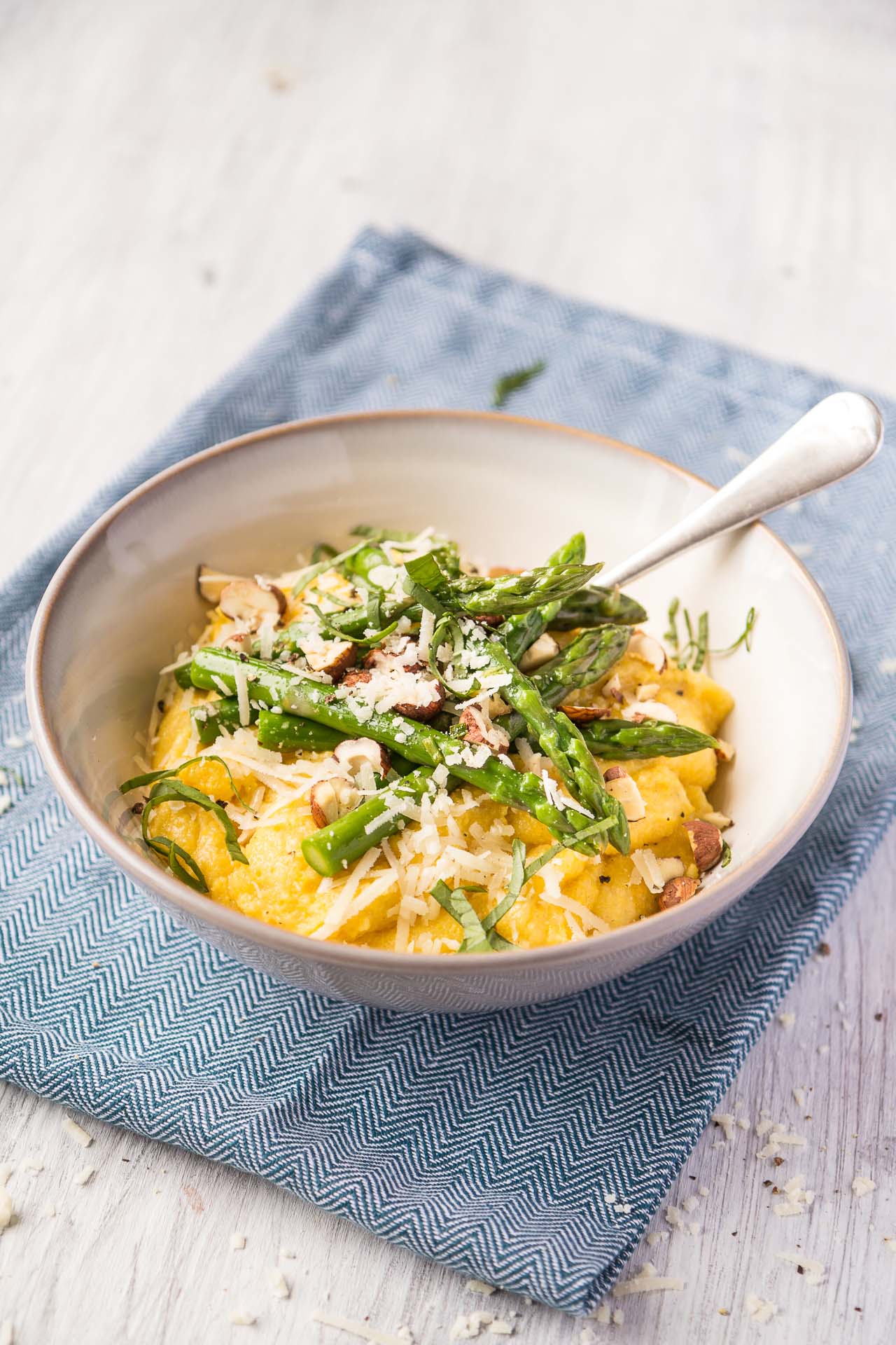 Parmesan polenta bowl with buttered British asparagus British Asparagus