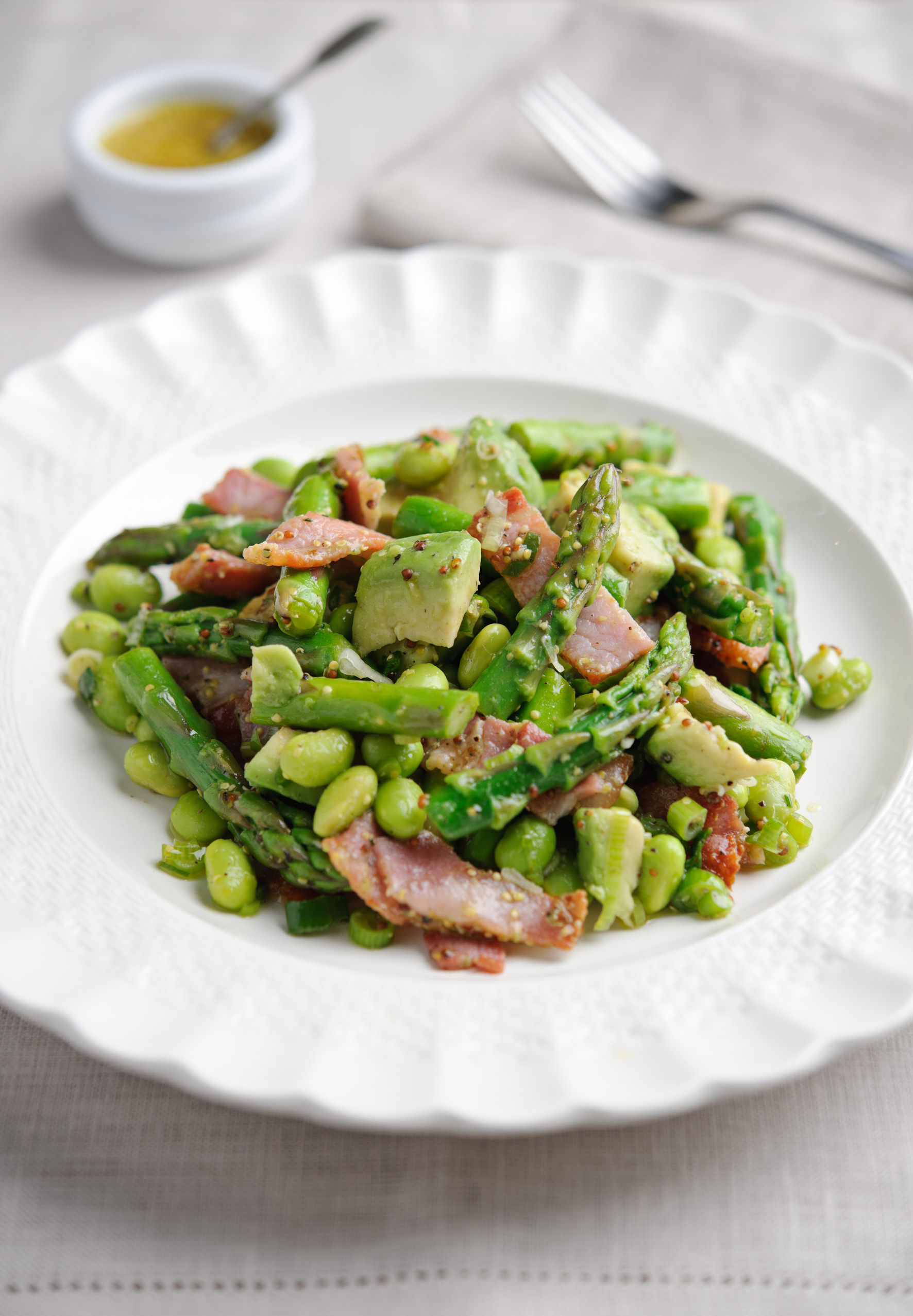 British asparagus, avocado, bacon and soya bean salad | British Asparagus