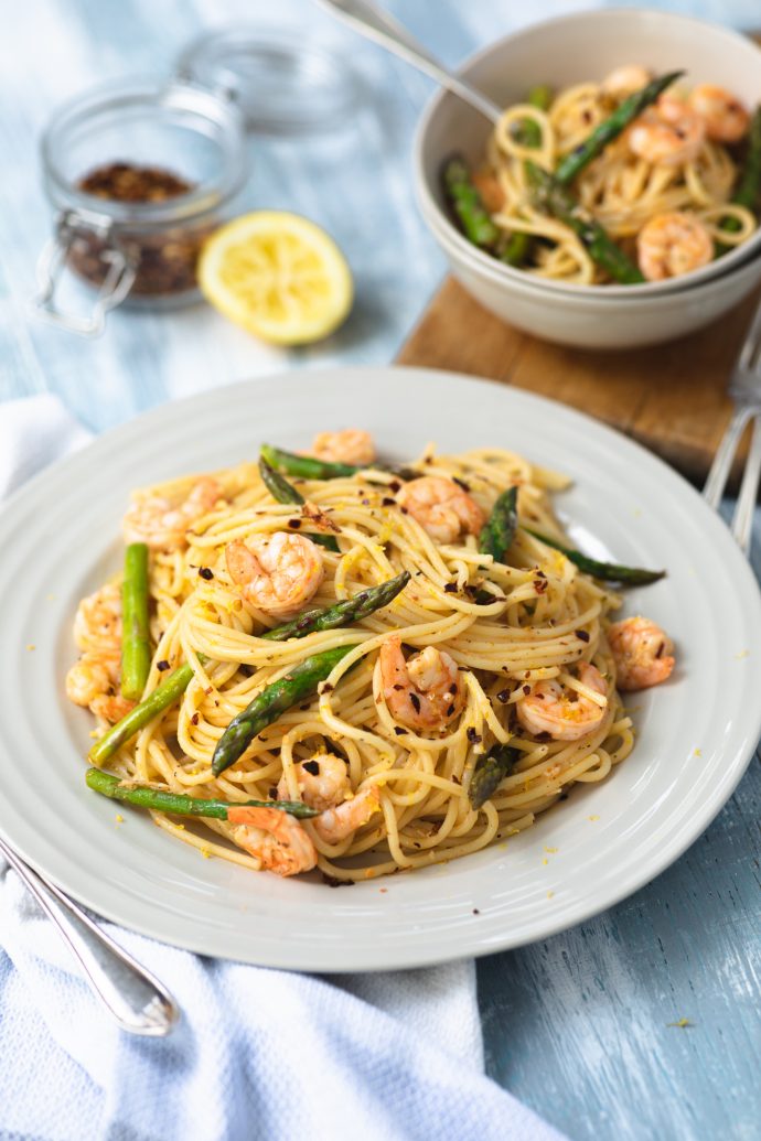 British Asparagus & Garlic Prawn Spaghetti British Asparagus